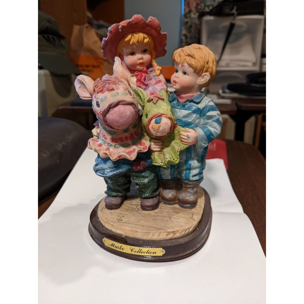 Vintage Marlo Collection Figurine ~ Children with Donkey Head Hats #83863